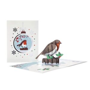 xmas pop up cards for all the family 2021 by cardology. design is of a robin bird